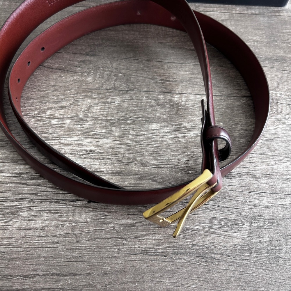 Aniline Kipskin Full Grain Leather Men Belt 44 Reddish‎ Brown Brass Buckle USA